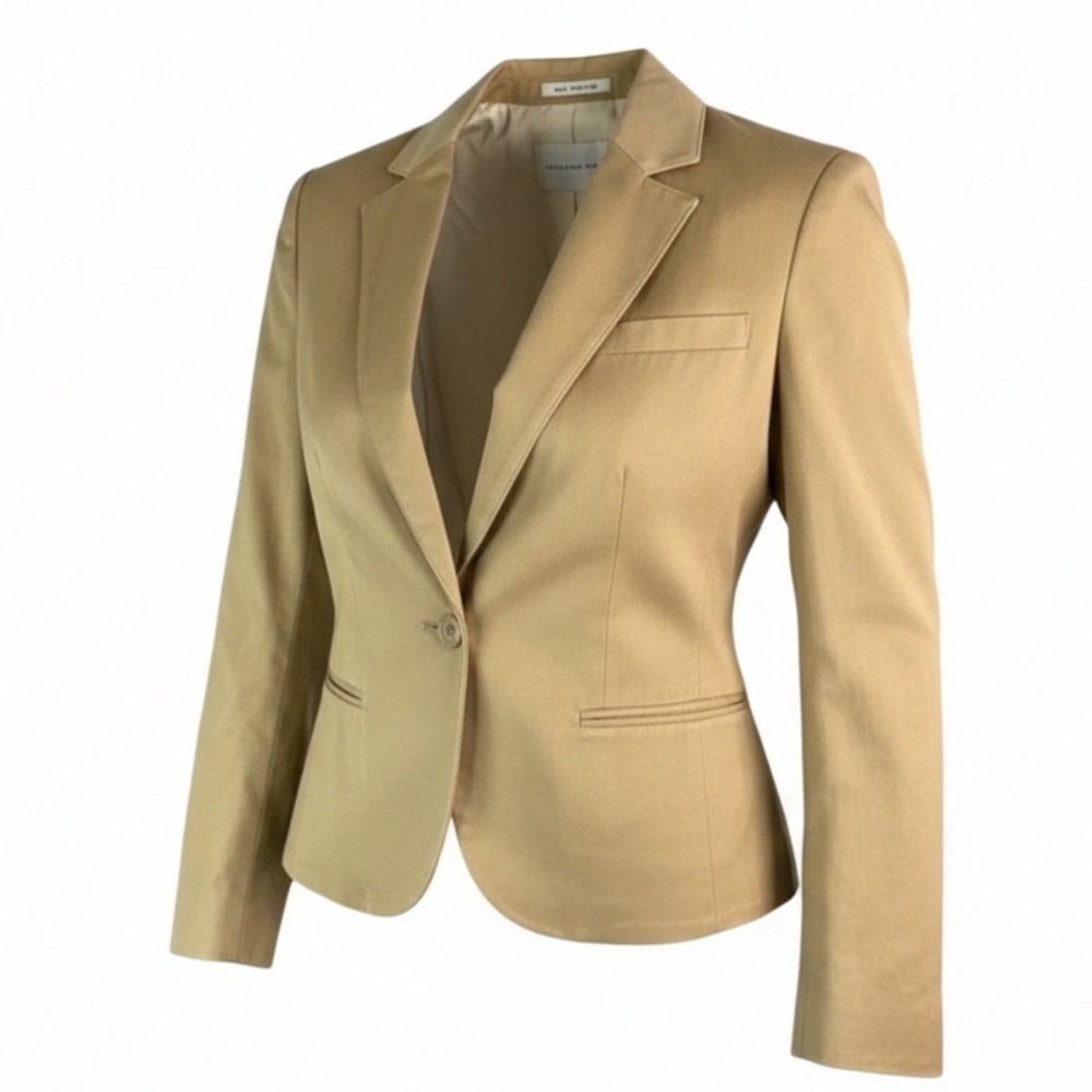 L.L. Bean Neutral Blazer Camel Tan Twill Cotton Long Sleeve Padded Preppy 6